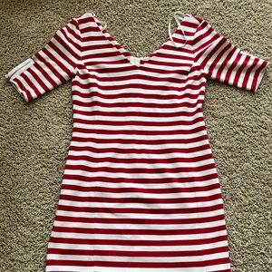 Red and white V neck / back BR dress
